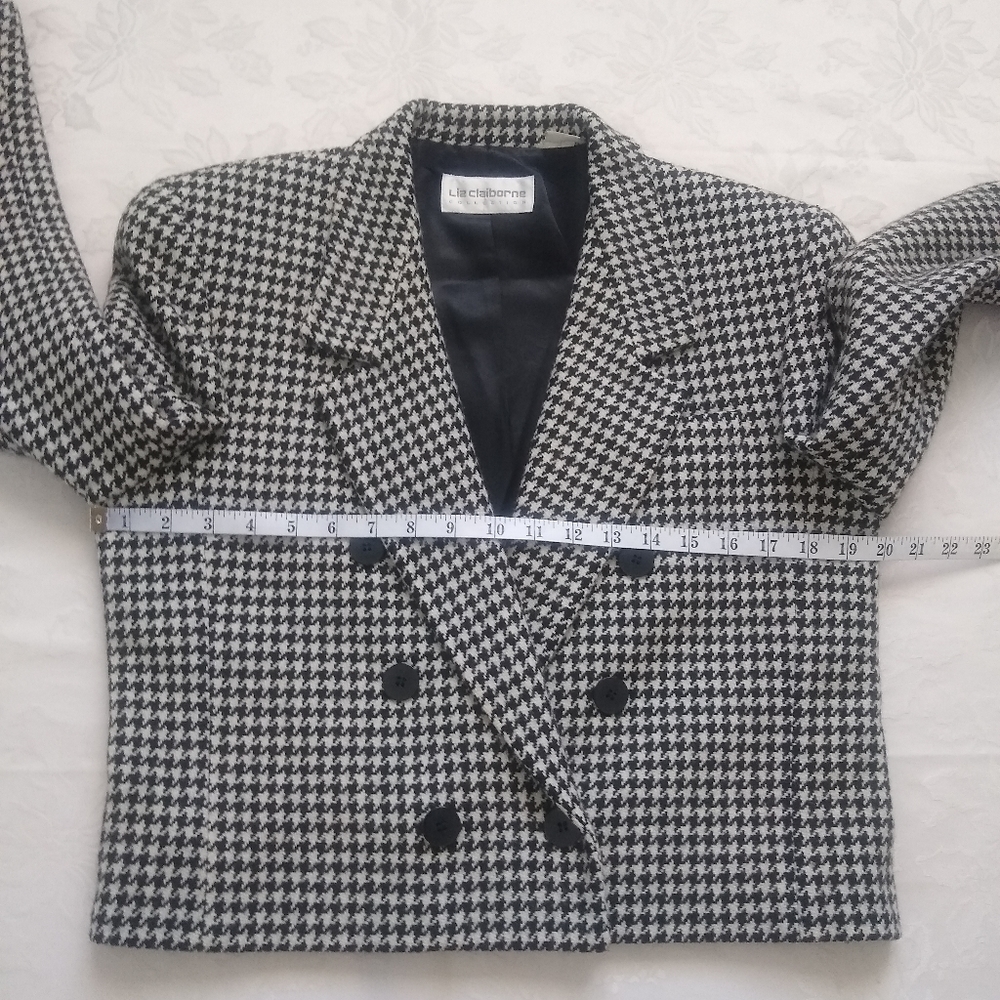 Cropped Double Breasted Jacket Wool Blend Gingham… - image 3